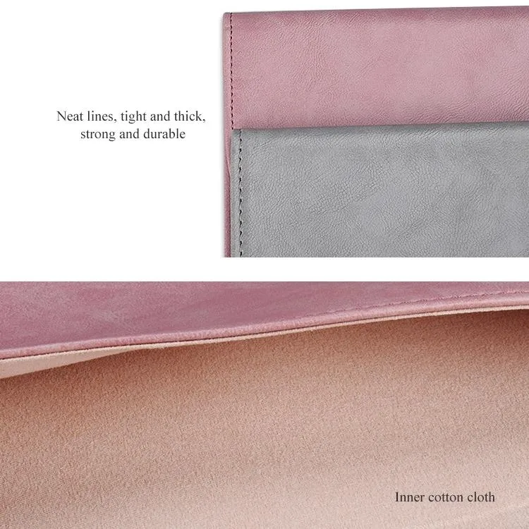 14.1 Inch Laptop Inner Bag with Magnetic Buckle and Small Bag - Pink Leather