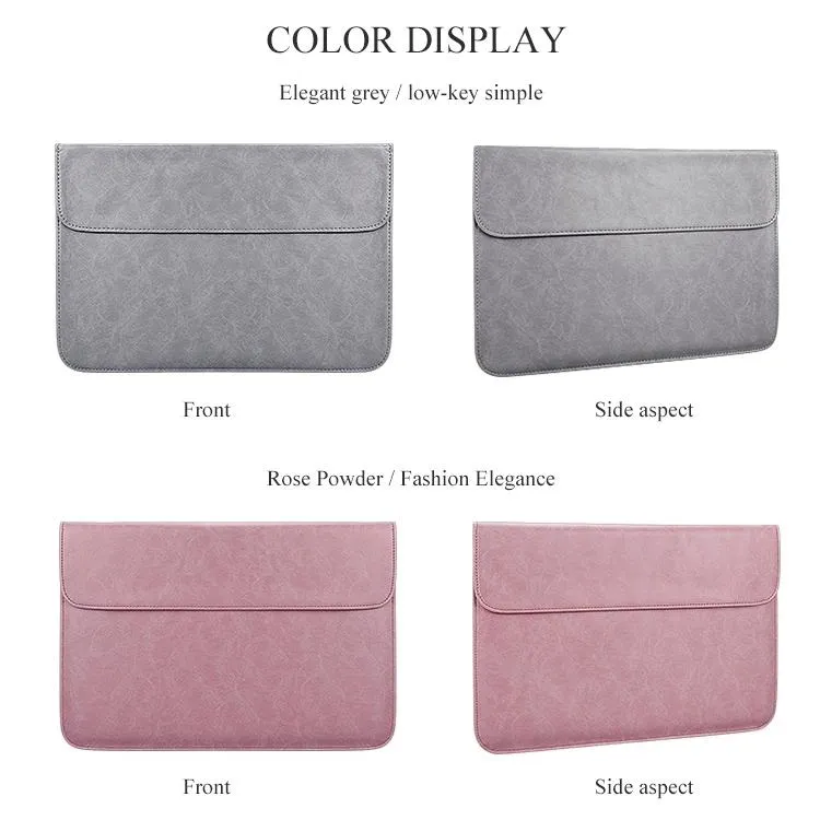 14.1 Inch Laptop Inner Bag with Magnetic Buckle and Small Bag - Pink Leather