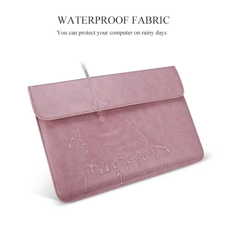 14.1 Inch Laptop Inner Bag with Magnetic Buckle and Small Bag - Pink Leather