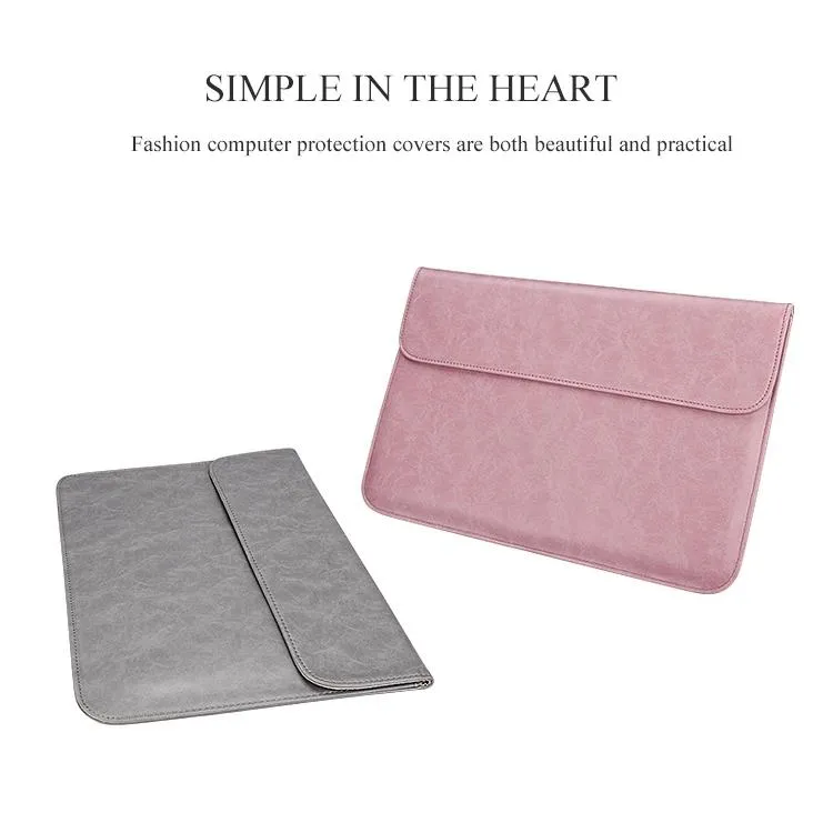 14.1 Inch Laptop Inner Bag with Magnetic Buckle and Small Bag - Pink Leather