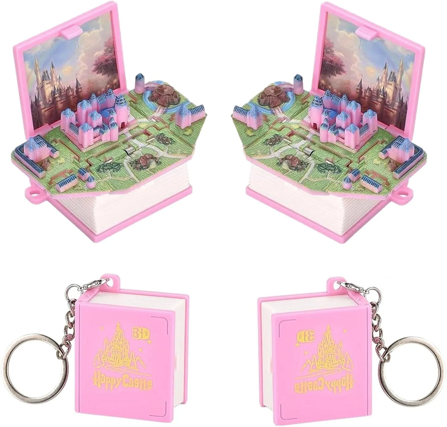 Book keychain, kids pop-up book keychain mini backpack keychain, kids gift 3D folding keychain,Magic Castle Keychain 2PCS