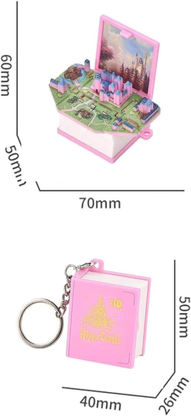 Book keychain, kids pop-up book keychain mini backpack keychain, kids gift 3D folding keychain,Magic Castle Keychain 2PCS