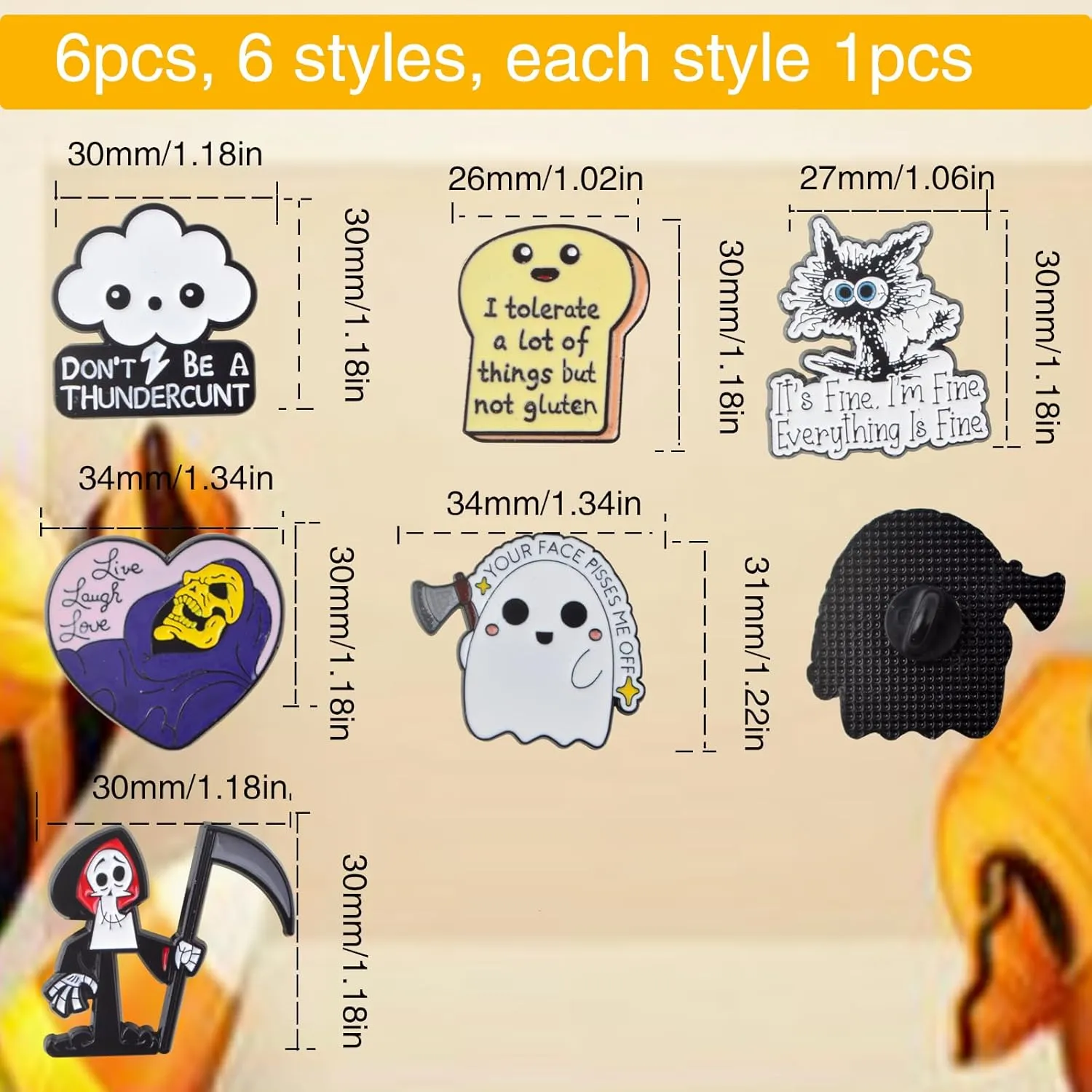 Cartoon Animal Halloween Theme Butterfly Sunflower Funny Cute Kettle Heart Cloudy Bird Mirror Warning Sign Record Gramophone Racing Flag Enamel Brooch Pin Backpack Jacket Jacket Hat Decoration Gift