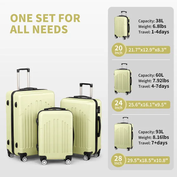 Curved Vertical Pattern Three In One ABS&PC Luggage