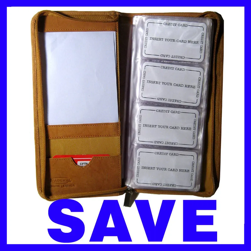 Genuine Leather Business Card Holder Organizer Case Wallet 160 Holds Display Tan