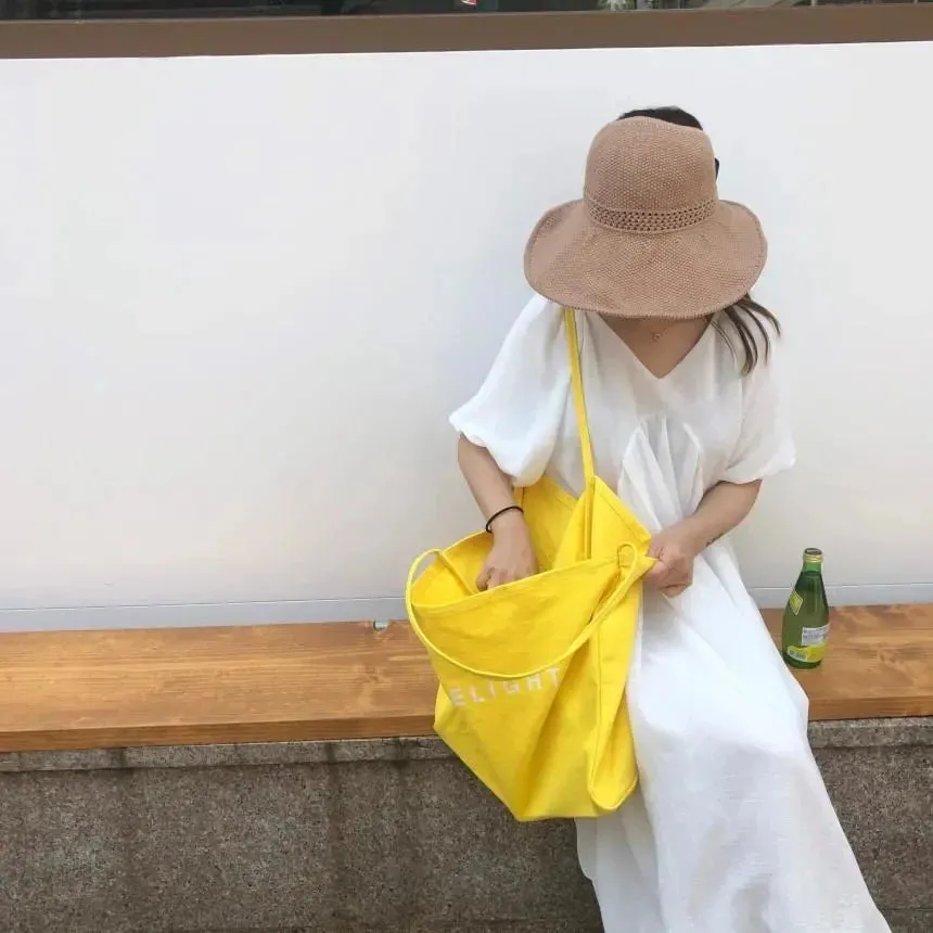 Large Capacity  Solid Color Canvas Shoulder Bag