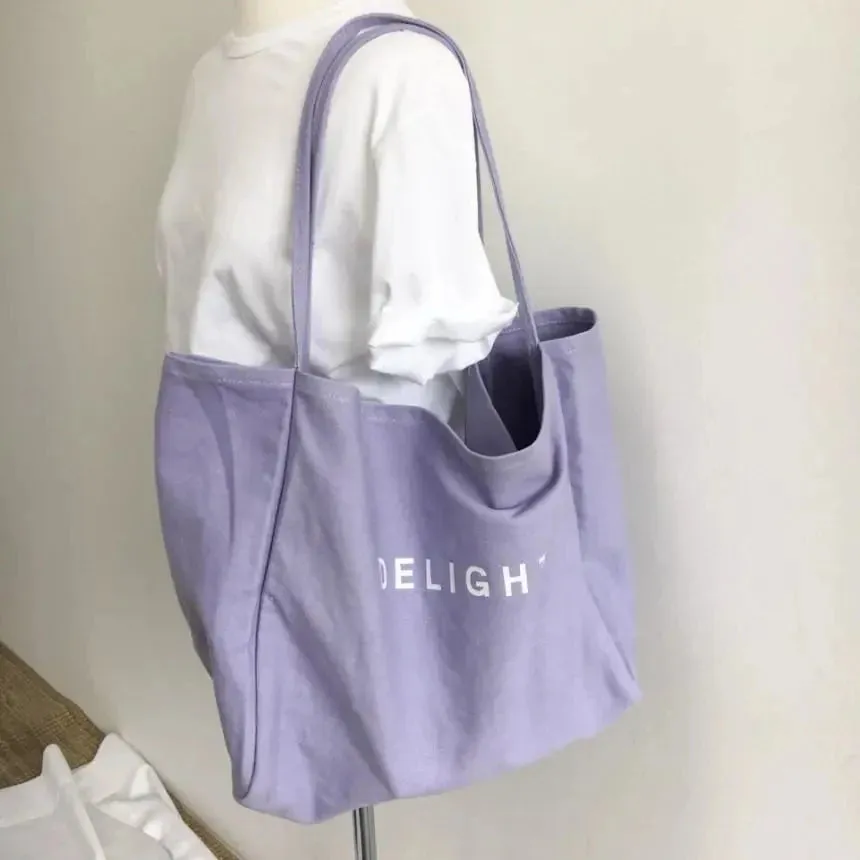 Large Capacity  Solid Color Canvas Shoulder Bag