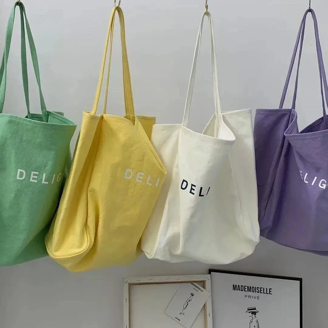 Large Capacity  Solid Color Canvas Shoulder Bag