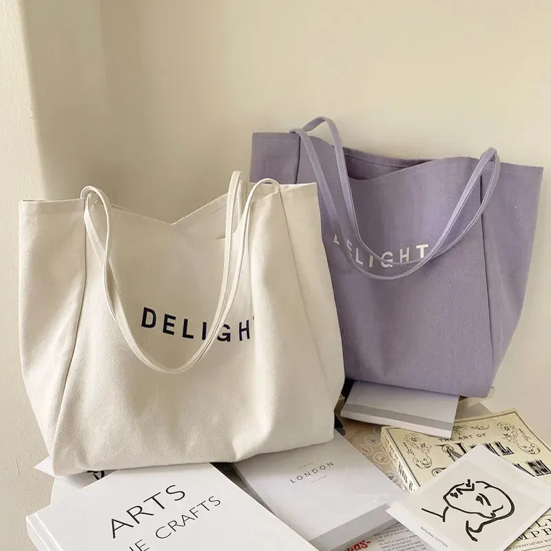 Large Capacity  Solid Color Canvas Shoulder Bag