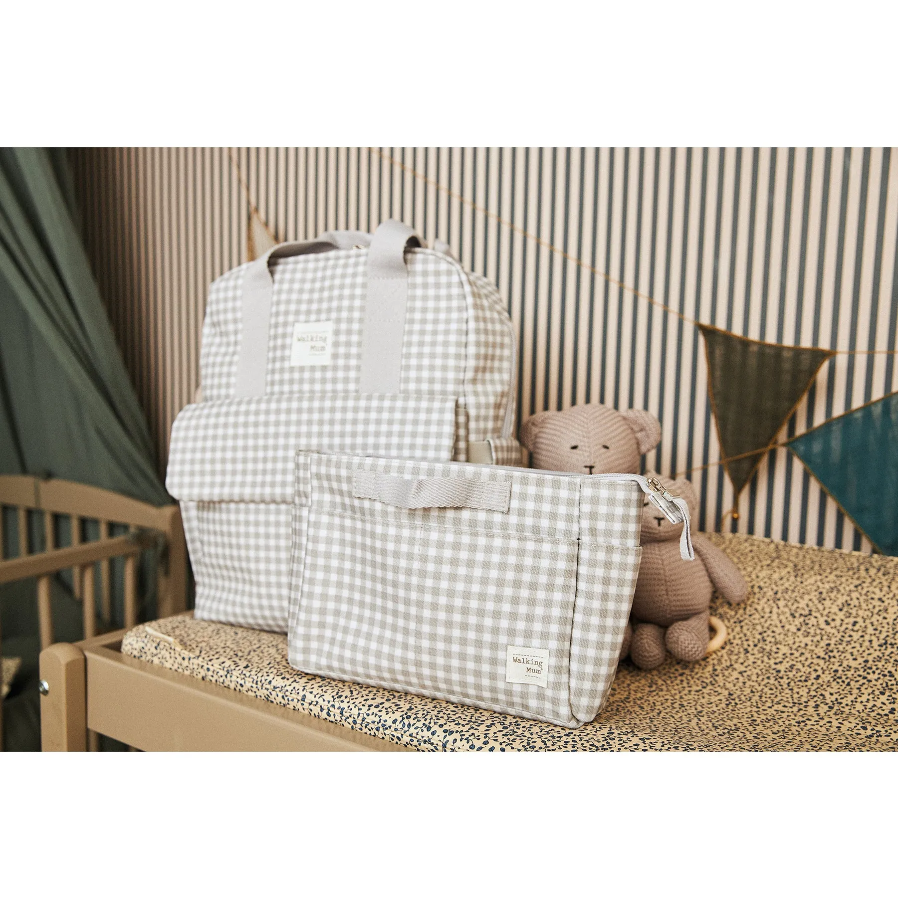 Walking Mum I Love Vichy Grey Travel Essentials Pouch